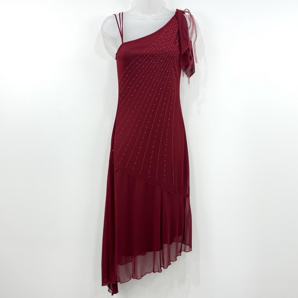 VTG Y2K 90s My Michelle Slip Dress M Red Fairy Whimsigoth Vamp Beaded Asymmetric